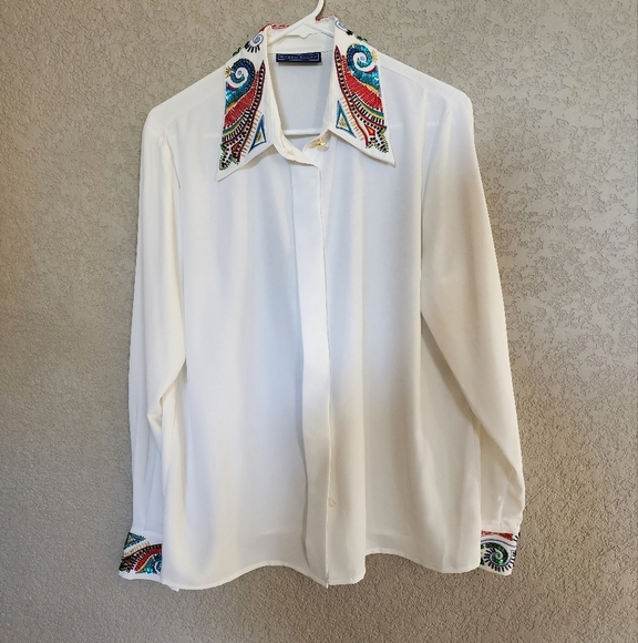 Karen Scott Tops - Katen Scott vintage beaded sequin collar blouse size 10